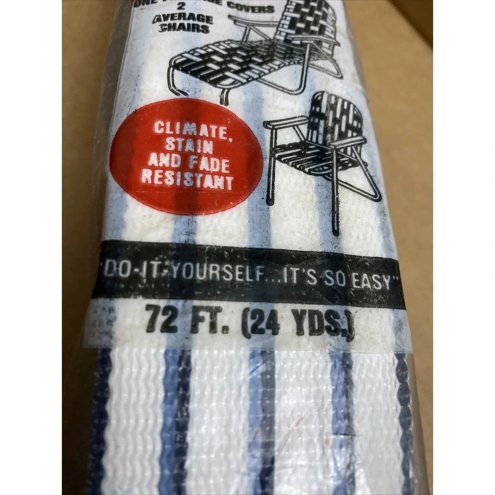 NOS Wellington RE-WEB KIT Lawn Chair Webbing 72' Black  Blue White Stripes 2 1/4